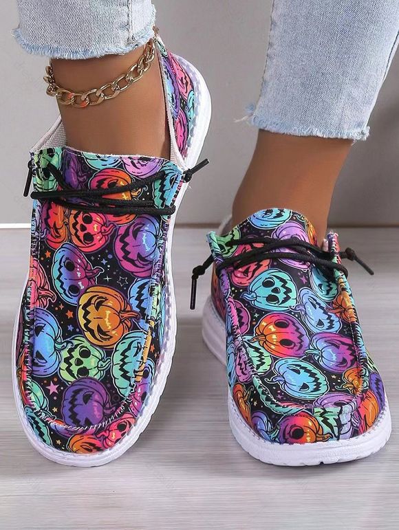 Halloween Psychedelic Pumpkin Pattern Lace Up Casual Canvas Shoes - multicolor A EU 43