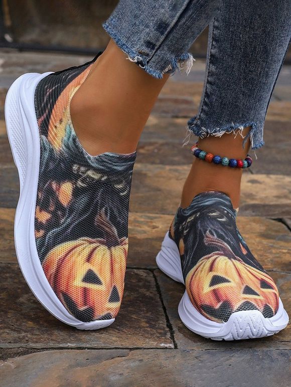 Halloween Pumpkin Pattern Slip On Casual Shoes - Noir EU 42