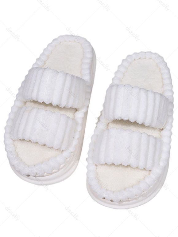 Pure Color Open Toe Home Fluffy Slippers - Blanc EU (42-43)