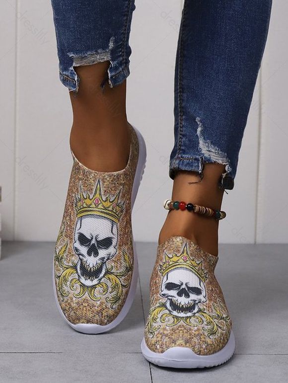 Halloween Skull Crown Pattern Heathered Slip On Casual Shoes - multicolor A EU 43