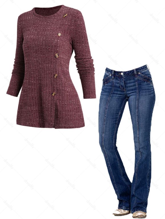 Haut Long Zippé Chiné Côtelé à Manches Longues avec Poches - multicolor S