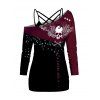 Ensemble de Camisole D'Halloween Crâne et Lettre Imprimés en Treillis à Bretelle Fine - Rouge foncé XXL | US 12