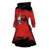 Mini Robe à Capuche Crâne Peinture Eclaboussée Imprimée à Lacets - Rouge XL | US 10