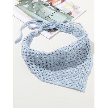 

Solid Color Crochet Knit Triangle Hair Scarf, Light blue