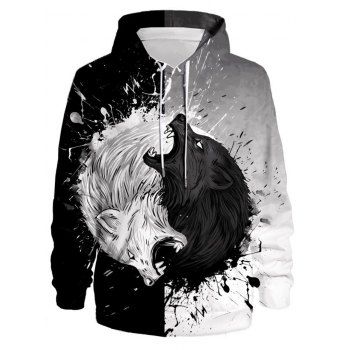 

Colorblock Wolf Print Hoodie Long Sleeve Drawstring Hoodie, Multicolor