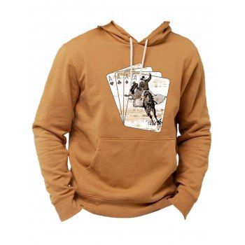 

Playing Card Print Casual Hoodie Kangaroo Pocket Drawstring Hoodie, Coffee