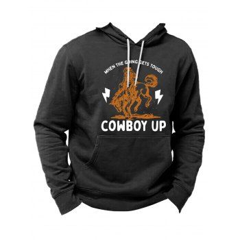 

Cowboy Slogan Letter Graphic Hoodie Kangaroo Pocket Drawstring Casual Hoodie, Black