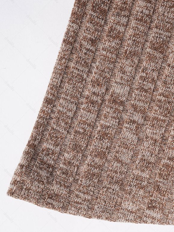 Haut Chiné Tricoté à Manches Evasées à Volants à Lacets avec Œillet - café M