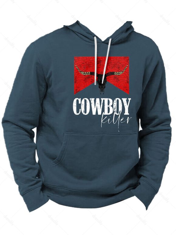 Sweat à Capuche Décontracté Vache Graphique Imprimée à Goutte Epaule avec Poche Kangourou à Cordon - Bleu profond 3XL