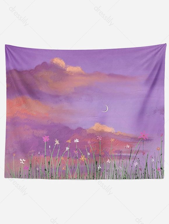 Tapisserie Murale à Imprimé Peinture Paysage à L'Aquarelle Décor Maison - Violet clair 