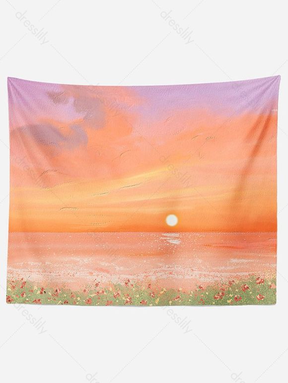 Tapisserie Murale à Imprimé Peinture Paysage à L'Aquarelle Décor Maison - orange clair 