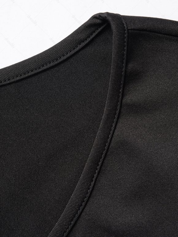 Robe Décontractée Ceinturée Fleur Imprimée Manches Lanternes à Col V - Noir S