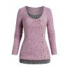 Pull Nombril Exposé Exposé Côtelé en Blocs de Couleurs avec Bouton Fausse Deux Pièces - Rose clair XL