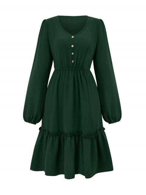 Mini Robe Décontractée Faux Bouton en Couleur Unie Ourlet à Volants