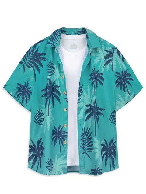 Tropical Coconut Tree Print Shirt Button Up Beach Vacation Shirt