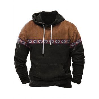 

Colorblock Vintage Hoodie Kangaroo Pocket Casual Drawstring Hoodie, Black