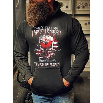 

Skull American Flag Slogan Print Graphic Hoodie Drawstring Kangaroo Pocket Casual Hoodie, Black