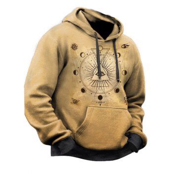 

Sun Moon Phase Geometric Eye Print Hoodie Kangaroo Pocket Drawstring Casual Hoodie, Coffee