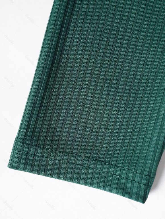 Mini Robe Tricotée Boutonnée Panneau en Blocs de Couleurs Ourlet à Volants Fausse Deux Pièces - Vert profond XXL | US 12