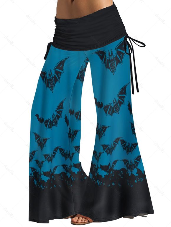 Pantalon D'Halloween Lâche Sanglé Chauve-souris Imprimé à Taille Large - Bleu XXL | US 12