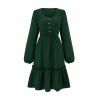 Mini Robe Décontractée Faux Bouton en Couleur Unie Ourlet à Volants - Vert profond XL