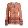 Haut Décontracté Noué en Avant Fleuri Imprimé à Manches Longues Style Bohémien - Orange XL | US 10