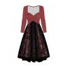 Robe Contrastée 3D Imprimée Croisée en Maille à Manches Longues à Taille Haute - Rose clair XXL | US 12
