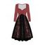Robe Contrastée 3D Imprimée Croisée en Maille à Manches Longues à Taille Haute - Rose clair XXL | US 12