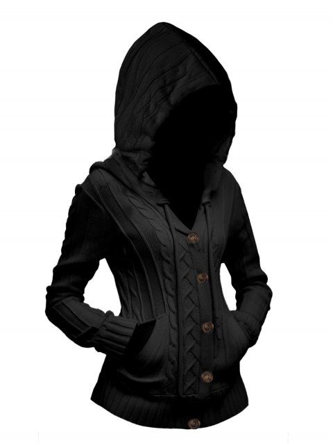 Cardigan à capuche boutonné en tricot torsadé, couleur unie, manches longues, décontracté