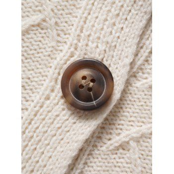 Cable Knit Button Up Hooded Cardigan Plain Color Long Sleeve Casual Cardigan