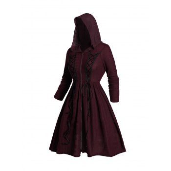 

Plus Size & Curve Lace Up Longline Hooded Top Zip Up High Waist Top With Hood, Deep red