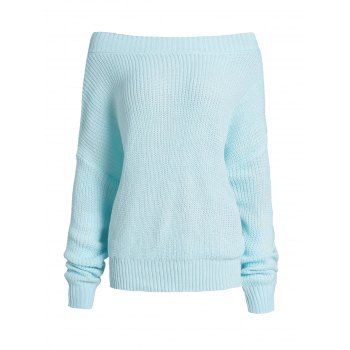 

Off The Shoulder Sweater Plain Color Long Sleeve Casual Trendy Sweater, Light blue