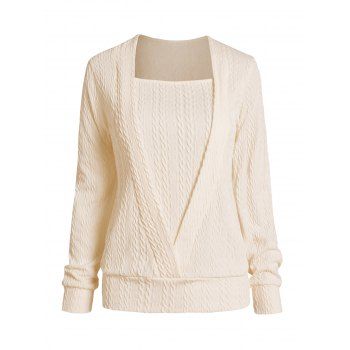 

Textures Square Neck Top Plain Color Long Sleeve Casual Top, Light yellow