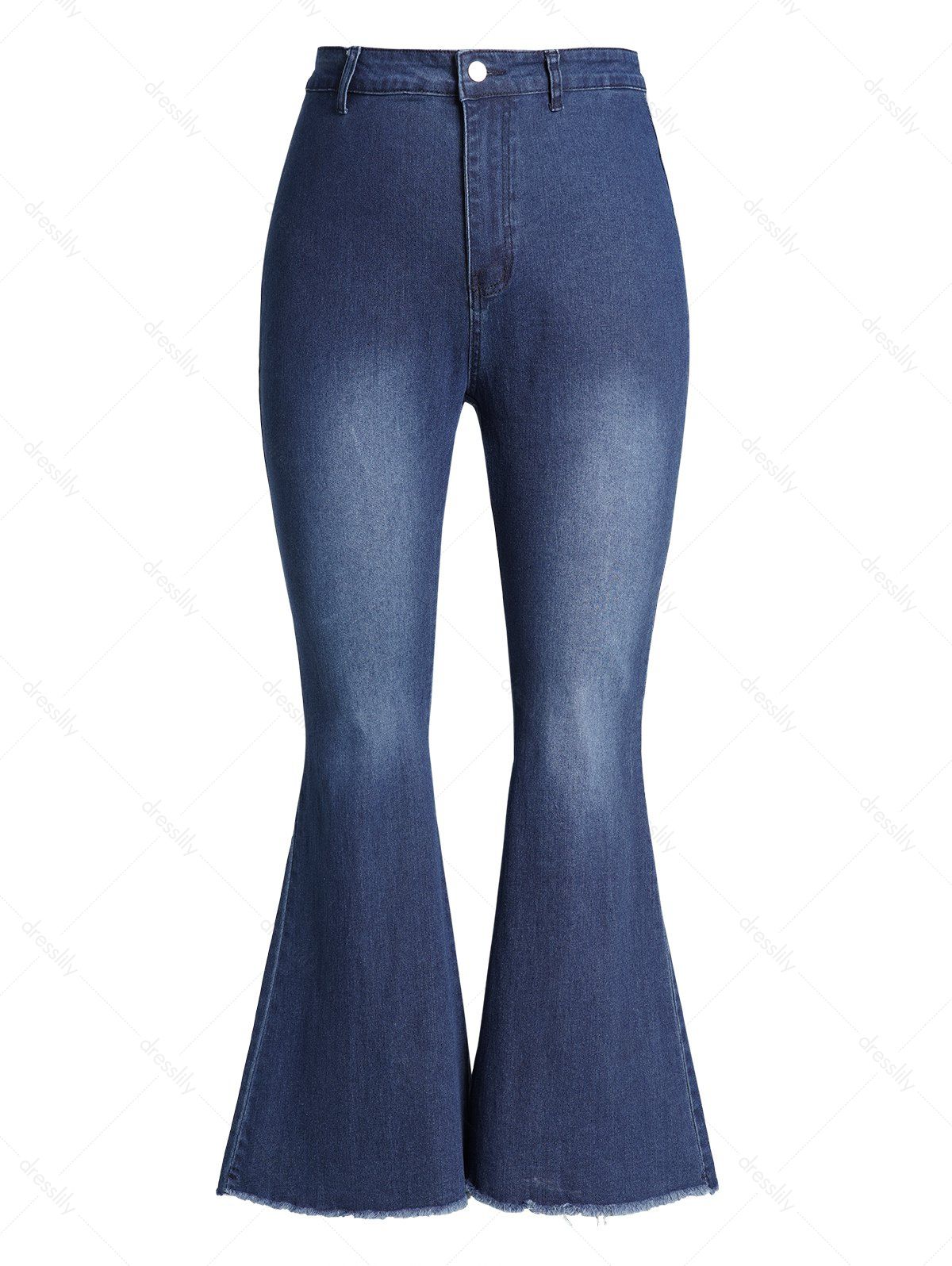 Women Plus Size Flare Jeans Raw Hem Middle Waist Zip Fly Casual Denim Pants Clothing Online 3xl Deep blue