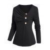 Haut Décontracté Simple Moulant Boutonné en Couleur Unie à Manches Longues à Col V - Noir L | US 8