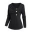 Haut Décontracté Simple Moulant Boutonné en Couleur Unie à Manches Longues à Col V - Noir L | US 8