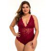 Plus Size & Curve Sheer Floral Lace Teddy Plunge Crisscross Spaghetti Strap Lingerie Bodysuit - Rouge 4XL | US 20