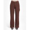 Pantalon Décontracté en Couleur Unie à Taille Moyenne en Denim avec Poche Latérale - Café profond XL