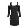 Mini Robe Gothique Epaule Dénudée à Manches Longues à Bretelle Bouclée avec Poche en Avant - Noir L
