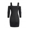 Mini Robe Gothique Epaule Dénudée à Manches Longues à Bretelle Bouclée avec Poche en Avant - Noir L