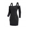Mini Robe Gothique Epaule Dénudée à Manches Longues à Bretelle Bouclée avec Poche en Avant - Noir L
