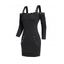 Mini Robe Gothique Epaule Dénudée à Manches Longues à Bretelle Bouclée avec Poche en Avant - Noir L