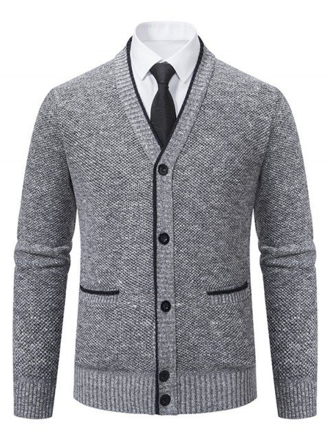 Fleece Lining Button Up Knit Cardigan Mock Pocket V Neck Heathered Warm Cardigan