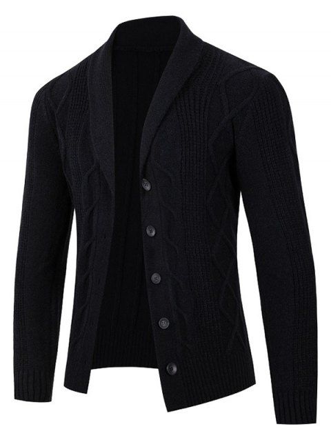 Cable Twist Knit Button Up Cardigan Shawl Collar Solid Color Sweater Cardigan