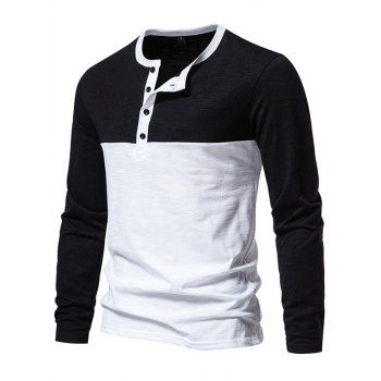 

Contrast Two Tone Long Sleeve T-shirt A Quarter Button Casual Tee, White