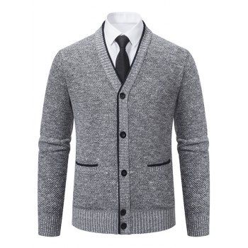 

Fleece Lining Button Up Knit Cardigan Mock Pocket V Neck Heathered Warm Cardigan, Light gray
