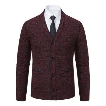 

Fleece Lining Button Up Knit Cardigan Mock Pocket V Neck Heathered Warm Cardigan, Deep red