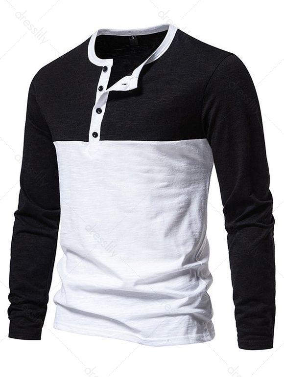 T-shirt Décontracté Ligne A Bicolore Contrasté à Quart Bouton - Blanc S