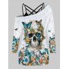 Ensemble de T-shirt Fleur Papillon Crâne Imprimés en Treillis à Manches Longues - Blanc XXL | US 12