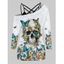 Ensemble de T-shirt Fleur Papillon Crâne Imprimés en Treillis à Manches Longues - Blanc XXL | US 12